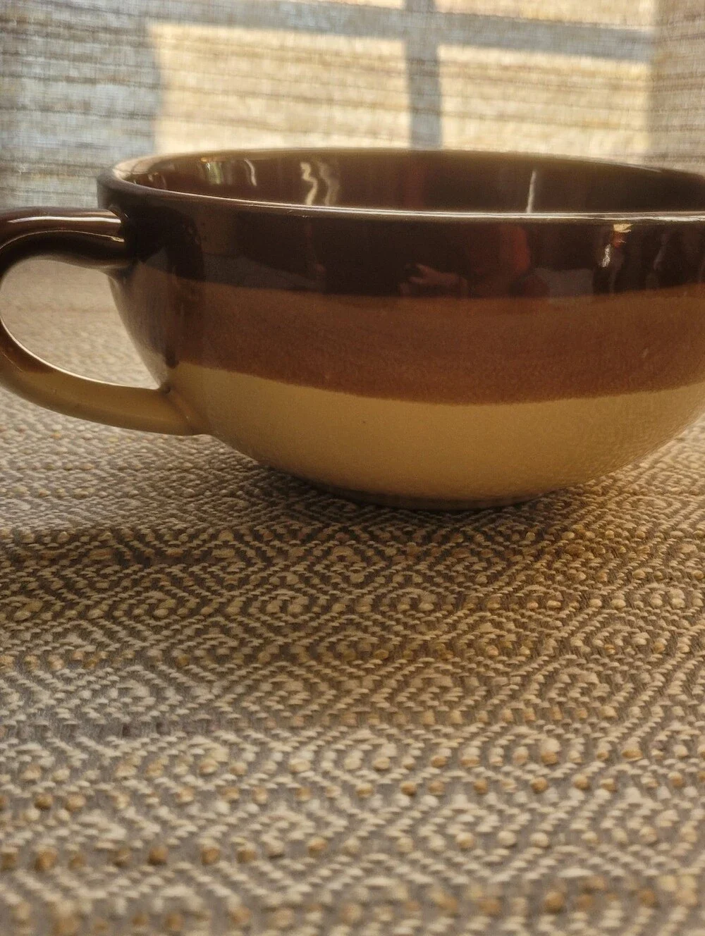 Western Brown Striped Ceramic Soup Bowl Drip Glaze Vintage